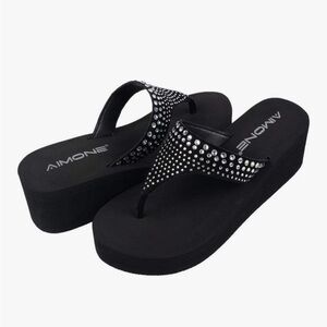 New in box -Black rhinestone Women's wedge Sandals by AIMONE